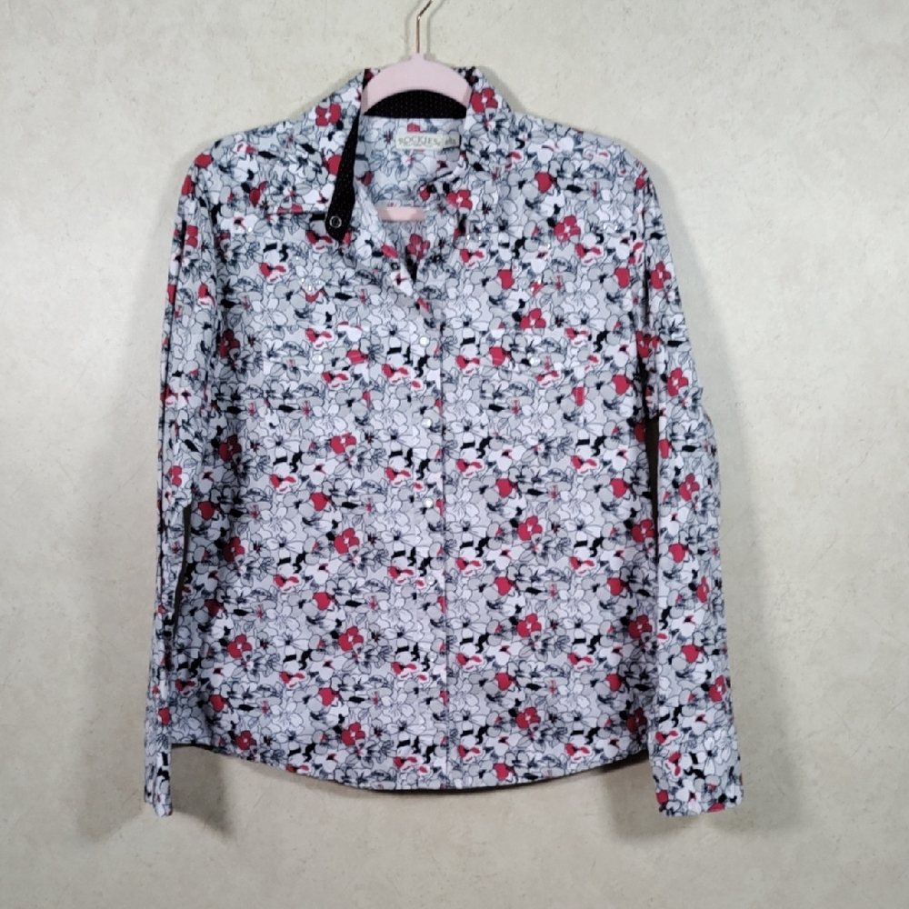 6163 Rockies red floral print pearl snap L/S Western blouse L